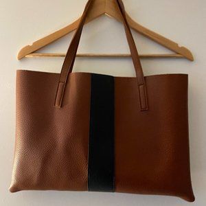 Vince Camuto Brown Leather Tote Shoulder Bag With Black Stripe